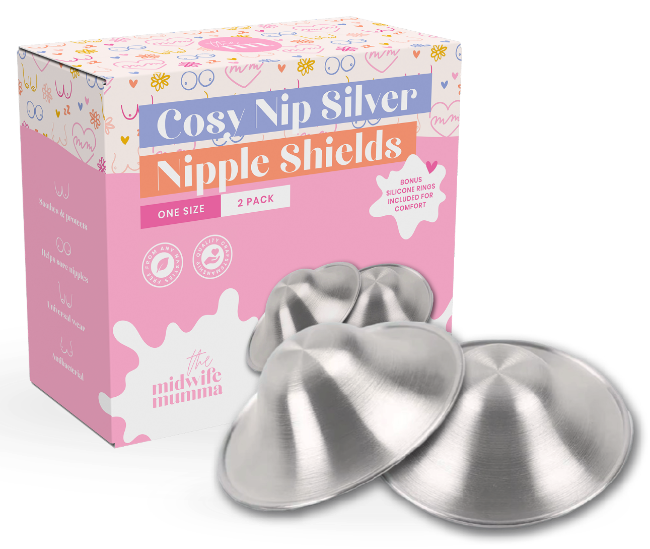 The Midwife Mumma Cosy Nip Cups - One Size Silver