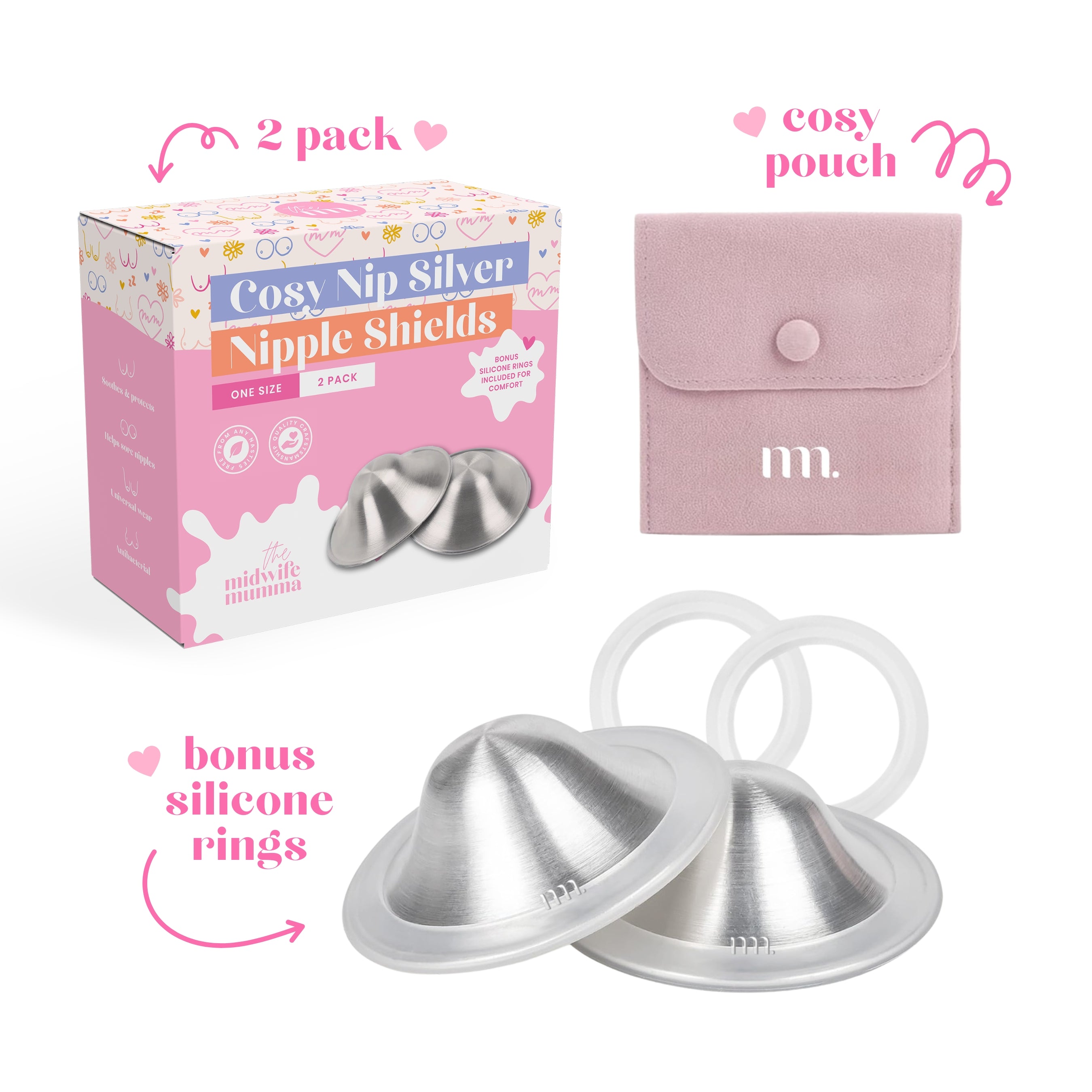 The Midwife Mumma Cosy Nip Cups - One Size Silver