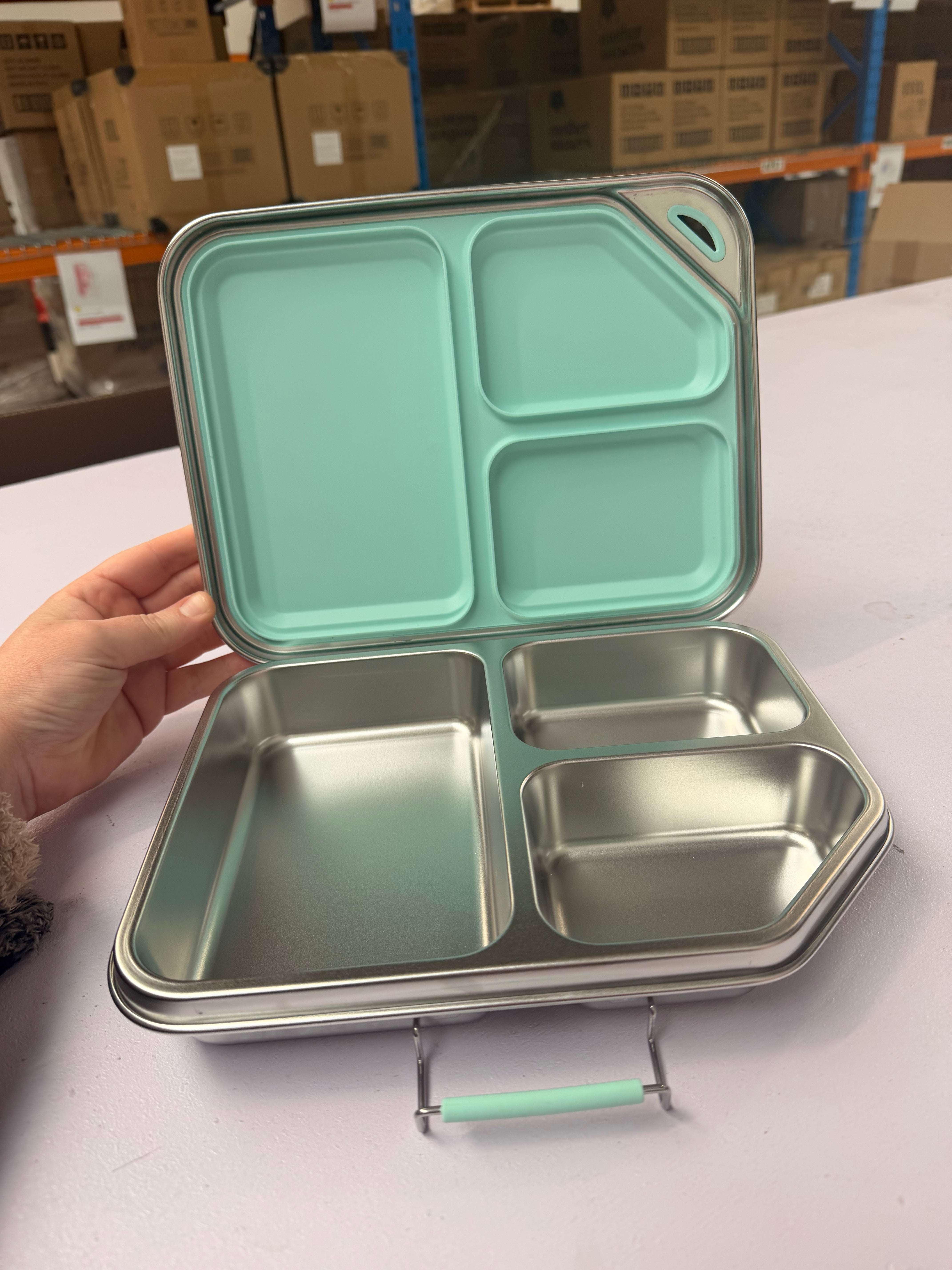 3 Compartment Stainless Steel Lunch Box with handle