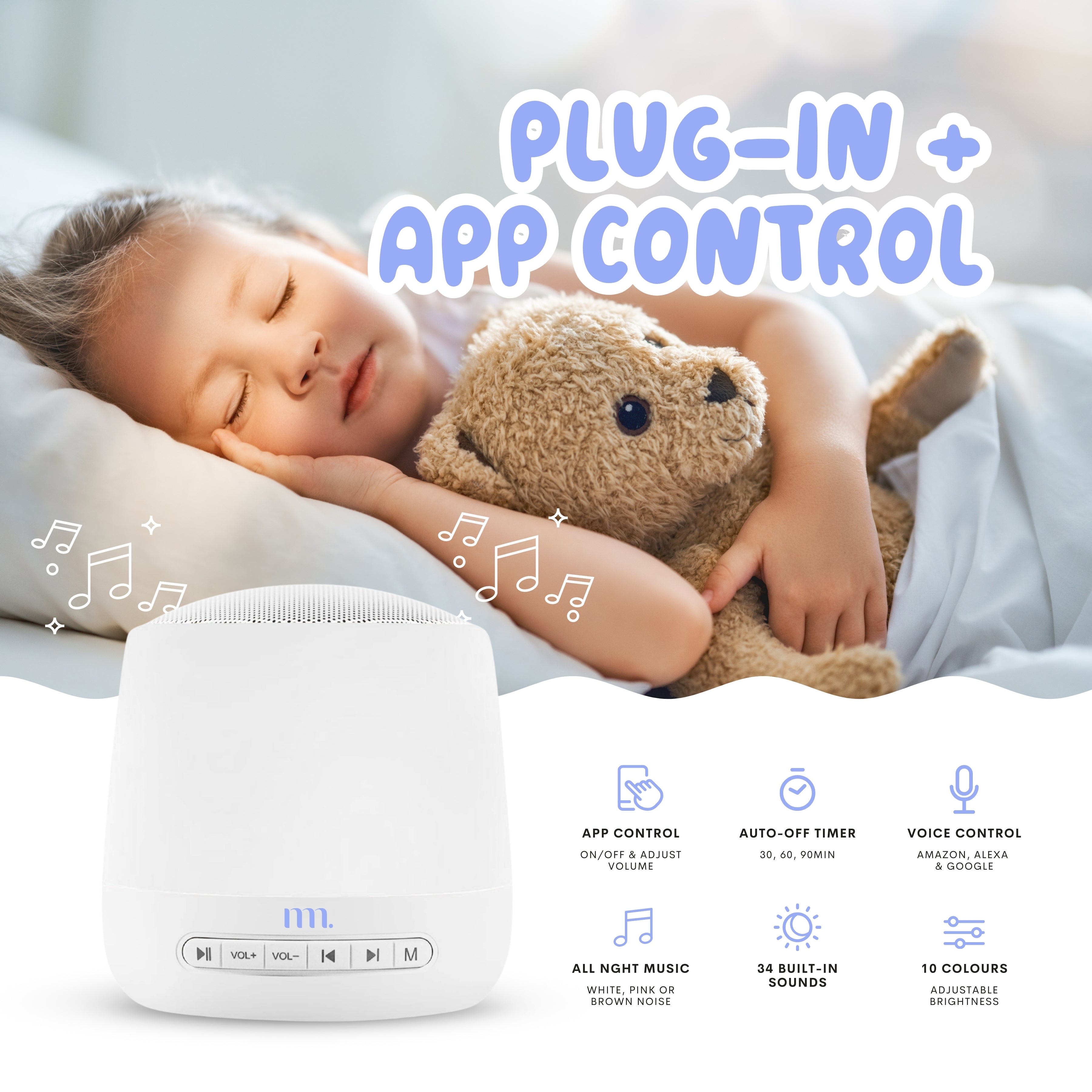 The Midwife Mumma Sound Machine & Sleep Light - Button Function and Plug in