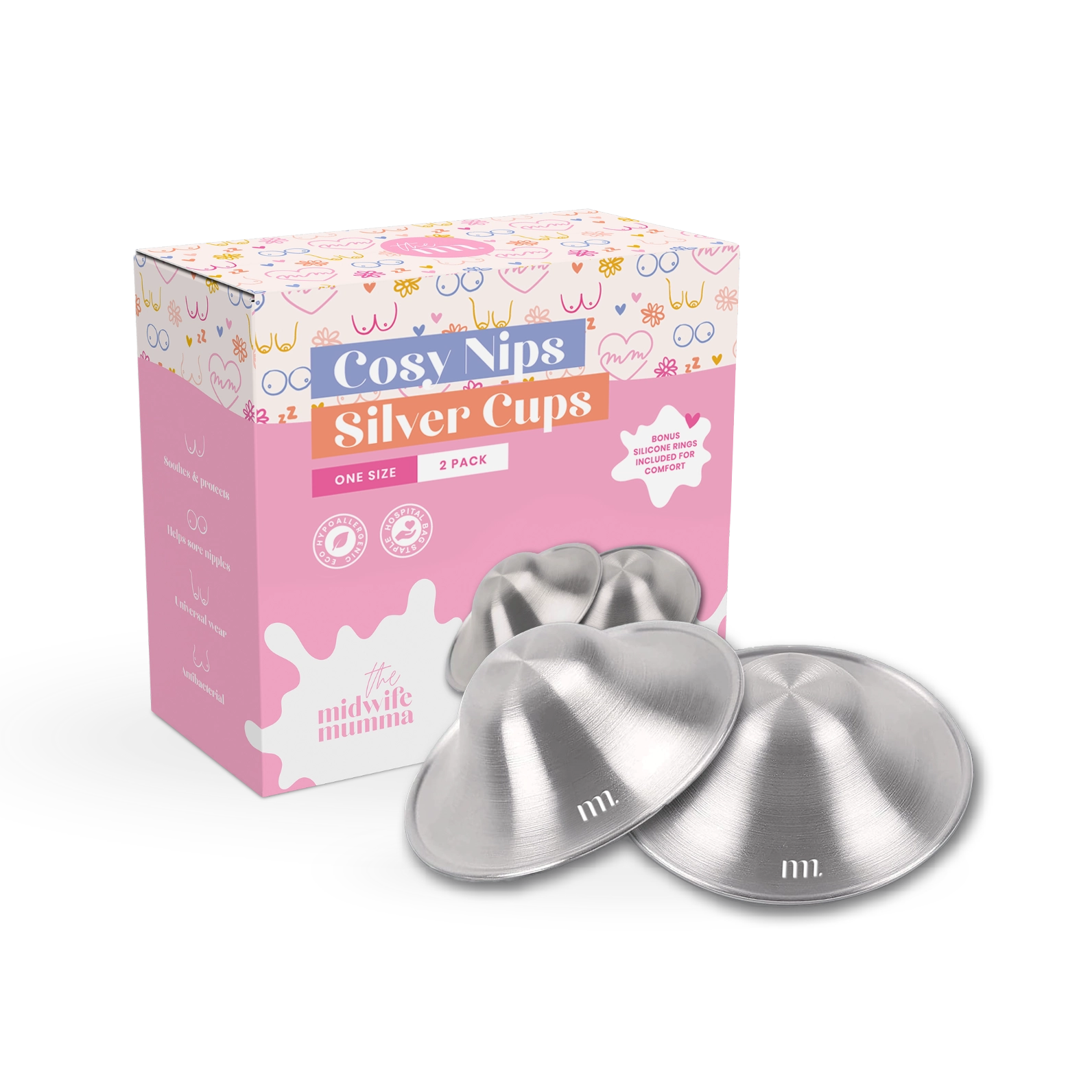 The Midwife Mumma Cosy Nip Cups - One Size Silver