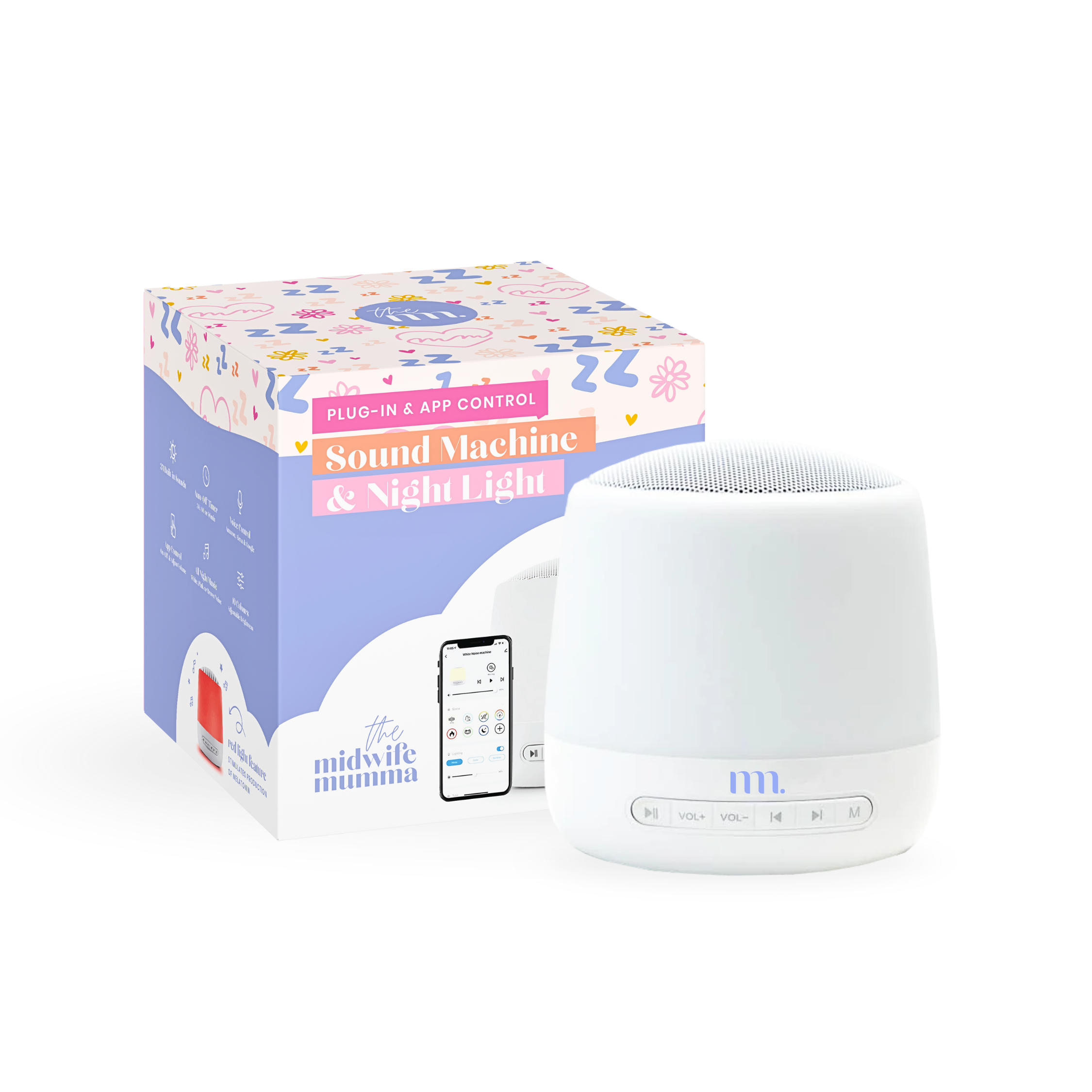The Midwife Mumma Sound Machine & Sleep Light - Button Function and Plug in