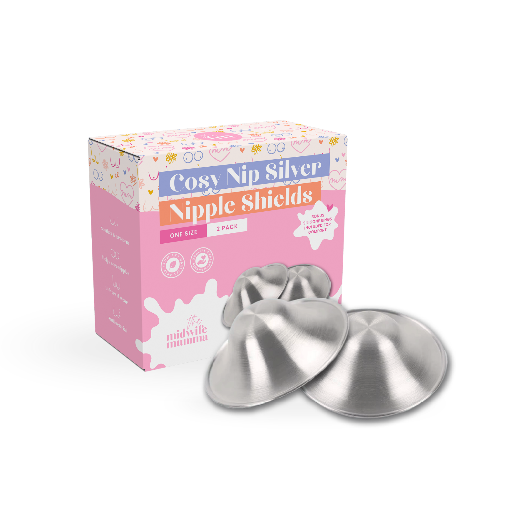 The Midwife Mumma Cosy Nip Cups - One Size Silver