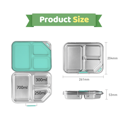 Kids Stainless Steel Lunch Box - 3 Compartment