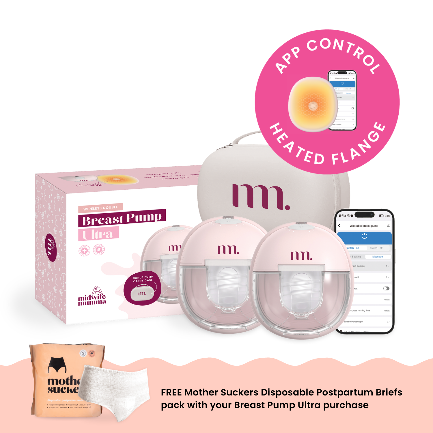 The Midwife Mumma Double Breast Pump Ultra with FREE pack of Mother Sucker Disposable Brief